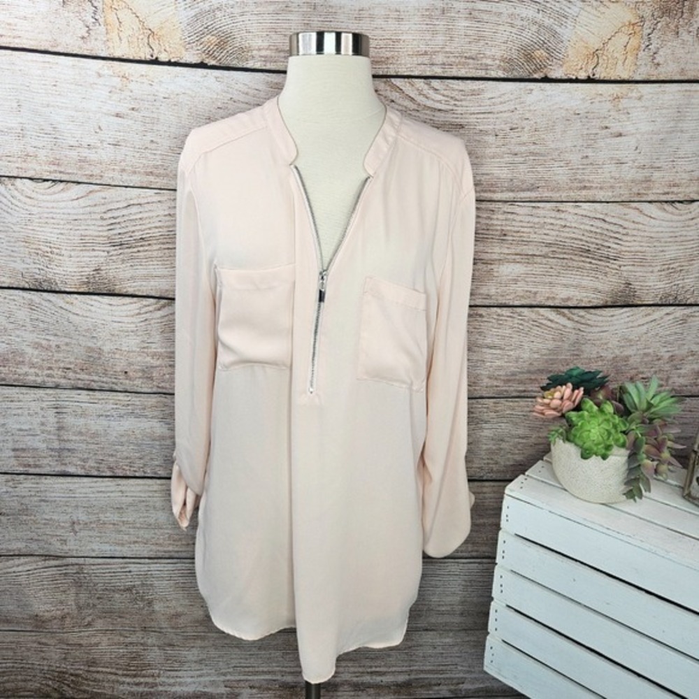 5/$25 Soho New York & Company Utility Shirt Zip Front Pockets Pink XL